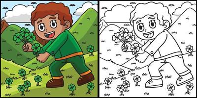 St. Patricks Child Picking Shamrock Illustration vector