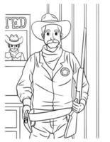 Cowboy Sheriff Coloring Page for Kids vector