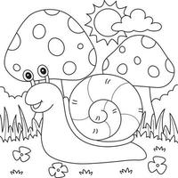 Spring Snail with Mushroom Coloring Page for Kids vector