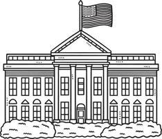 The White House with Garden Bush Isolated Coloring vector