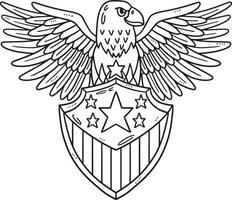 Eagle with American Badge Isolated Coloring Page vector
