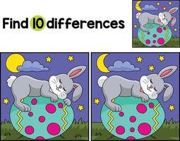 Rabbit Sleeping On Easter Egg Find The Differences vector