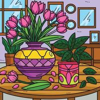 Spring Flowers In A Vase Colored Illustration vector