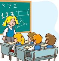 teacher and students are studying in the classroom cartoon vector