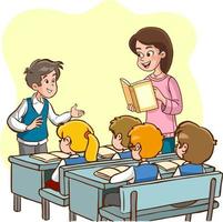 teacher and students are studying in the classroom cartoon vector