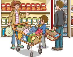 compras niños y familia dibujos animados vector ilustración