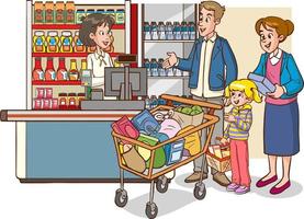 shopping kids and family cartoon vector illustration