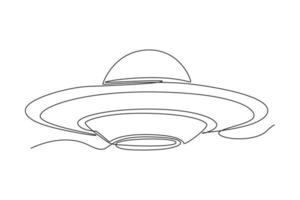 Continuous one line drawing UFO. Unidentified flying object. Outer space concept. Single line draw design vector graphic illustration.