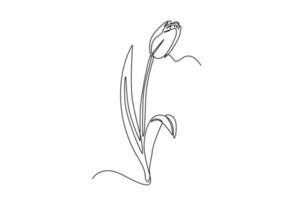 Continuous one line drawing a stalk of tulip. Spring concept. Single line draw design vector graphic illustration.