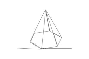 Single one line drawing hexagonal pyramid. Geometric shapes concept. Continuous line draw design graphic vector illustration.