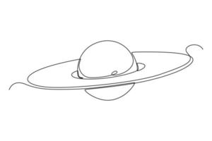 Continuous one line drawing planet Saturn. Outer space concept. Single line draw design vector graphic illustration.