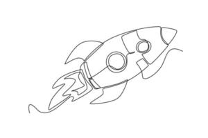 Continuous one line drawing rocket. Outer space concept. Single line draw design vector graphic illustration.