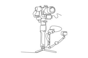 Continuous one line drawing camera for filming. Video shooting tools concept. Single line draw design vector graphic illustration.