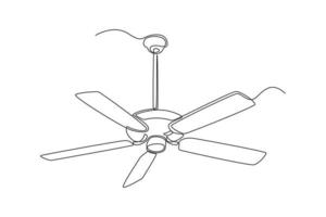 Single one line drawing Electric ceiling fan. Electricity home appliance concept. Continuous line draw design graphic vector illustration.