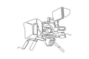 Continuous one line drawing camera for filming. Video shooting tools concept. Single line draw design vector graphic illustration.