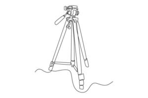 Continuous one line drawing Tripod for photographer. Video shooting tools concept. Single line draw design vector graphic illustration.