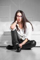 Nice brunette in glasses photo