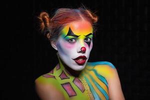 Nice woman with a body art clown photo