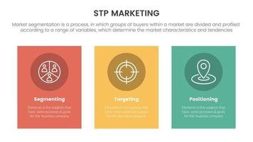 stp márketing estrategia modelo para segmentación cliente infografía con vertical rectángulo caja concepto para diapositiva presentación vector