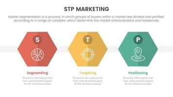 stp marketing strategy model for segmentation customer infographic with honeycomb shape concept for slide presentation vector