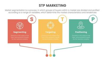 stp márketing estrategia modelo para segmentación cliente infografía con cuadrado caja rectángulo colorido mesa concepto para diapositiva presentación vector