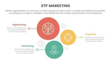 stp marketing strategy model for segmentation customer infographic with vertical circle direction concept for slide presentation vector