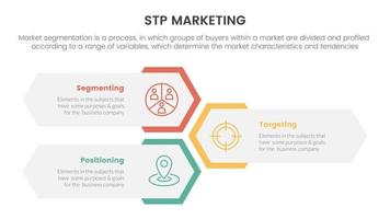 stp marketing strategy model for segmentation customer infographic with vertical honeycomb shape layout concept for slide presentation vector