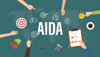 aida analysis marketing business with hand people work together view from top vector