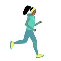 corriendo deportivo afro americano mujer en un chaqueta, calentar ropa carreras . joven niña va en para Deportes. mano dibujado estilo vector diseño ilustraciones. dibujos animados.