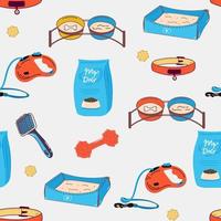 Seamless pattern with hand drawn dogs items. Animals pattern. Dogs background. Good for printing on textiles, wrapping paper, wallpapers. vector