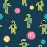 Seamless pattern Cute Cartoon astronaut on a blue background Space Seamless Pattern with Planets and Stars. Doodle Cartoon Cute Saturn Planet. Space Vector Background for Kids