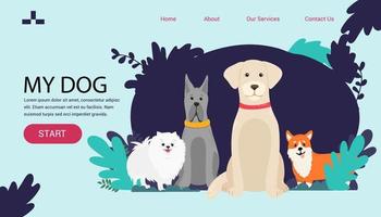 Cartoon dogs corgi banner landing page spitz, french mastiff, labrador vector