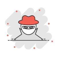 Fraud hacker icon in comic style. Spy cartoon vector illustration on isolated background. Cyber defend splash effect business concept.