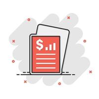 Financial statement icon in comic style. Document cartoon vector illustration on white isolated background. Report splash effect business concept.