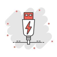 Usb drive icon in comic style. Flash disk vector cartoon illustration on white isolated background. Digital memory splash effect business concept.