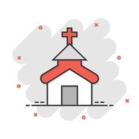 Church icon in comic style. Chapel vector cartoon illustration on white isolated background. Religious building business concept splash effect.