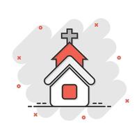 Church icon in comic style. Chapel vector cartoon illustration on white isolated background. Religious building business concept splash effect.