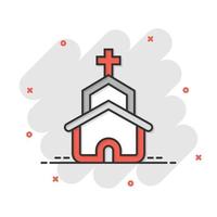 icono de la iglesia en estilo cómico. ilustración de dibujos animados de vector de capilla sobre fondo blanco aislado. efecto de salpicadura de concepto de negocio de edificio religioso.