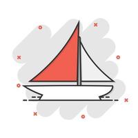 icono de signo de crucero de barco en estilo cómico. ilustración de dibujos animados de vector de barco de carga sobre fondo blanco aislado. efecto de salpicadura del concepto de negocio del buque.