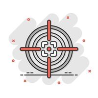 Shooting target vector icon in comic style. Aim sniper symbol cartoon illustration on white background. Target aim business concept splash effect.