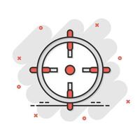 Shooting target vector icon in comic style. Aim sniper symbol cartoon illustration on white background. Target aim business concept splash effect.