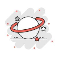 Saturn icon in comic style. Planet vector cartoon illustration on white isolated background. Galaxy space business concept splash effect.