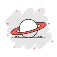 Saturn icon in comic style. Planet vector cartoon illustration on white isolated background. Galaxy space business concept splash effect.