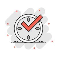 Real time icon in comic style. Clock vector cartoon illustration on white isolated background. Watch business concept splash effect.