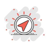 Global navigation icon in comic style. Compass gps vector cartoon illustration on white isolated background. Location discovery business concept splash effect.