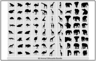 Collection of animal silhouettes on a white background vector