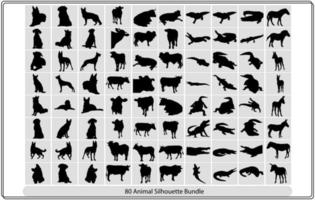 Collection of animal silhouettes on a white background vector