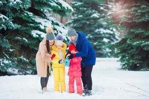 Family having fun in the snow photo