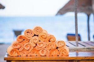 Towels on the table of a hotel photo