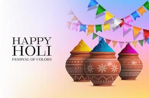 holi festival background. indian colors festival with colorful gulal and pennants vector